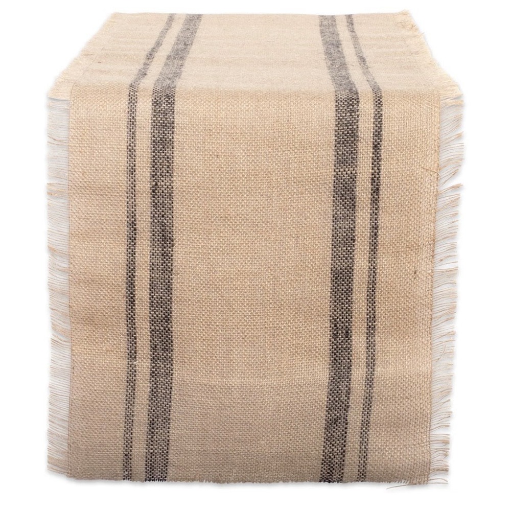 Jute Burlap Table Runner 14x72 Double Border Gray Lot of 2